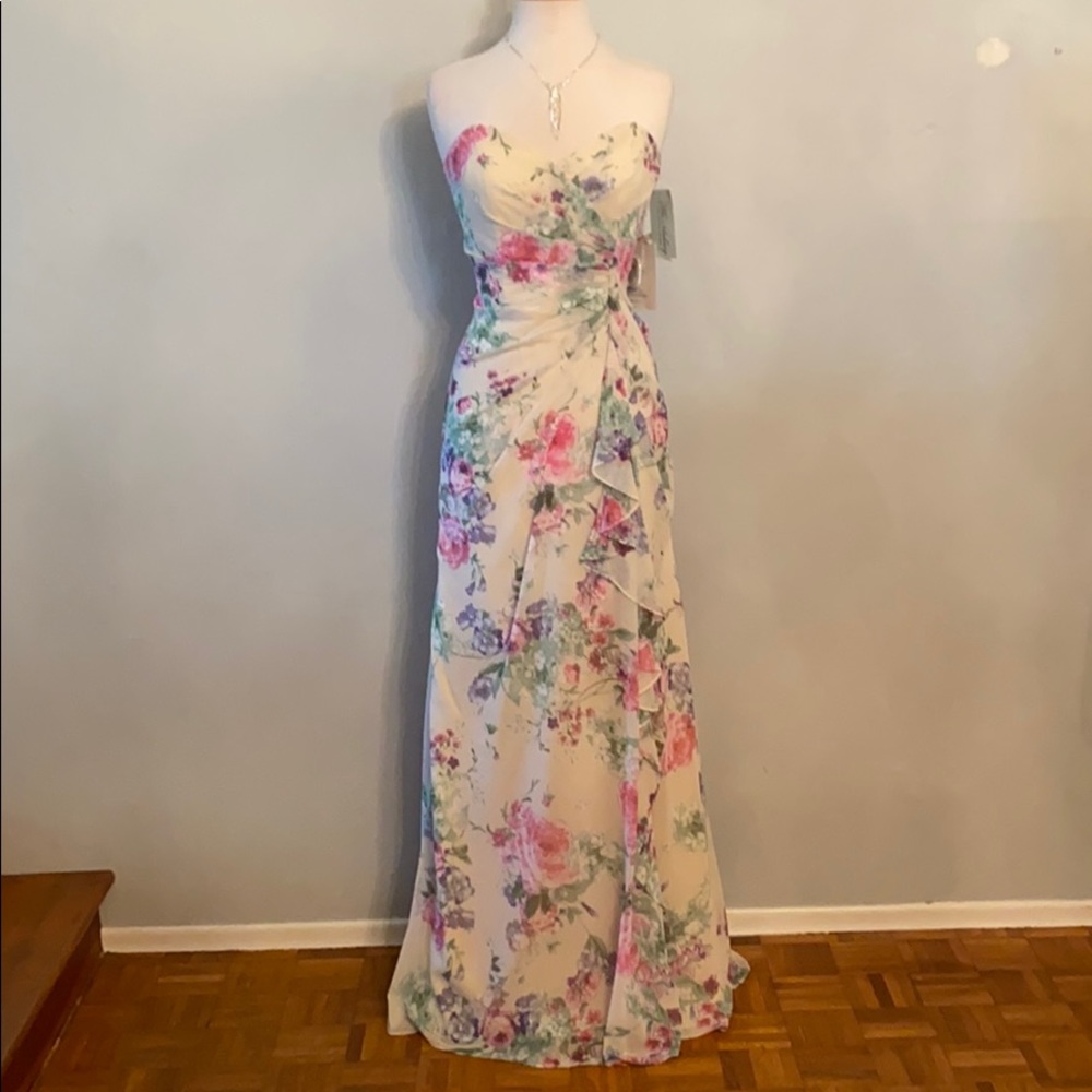 MoriLee, Size 10, cream with flowers, $156